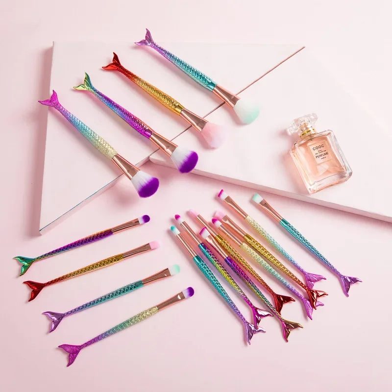 4-Piece Gradient Mermaid Makeup Brush Kit - Foundation, Eyebrow & Eyeliner Cosmetic Set