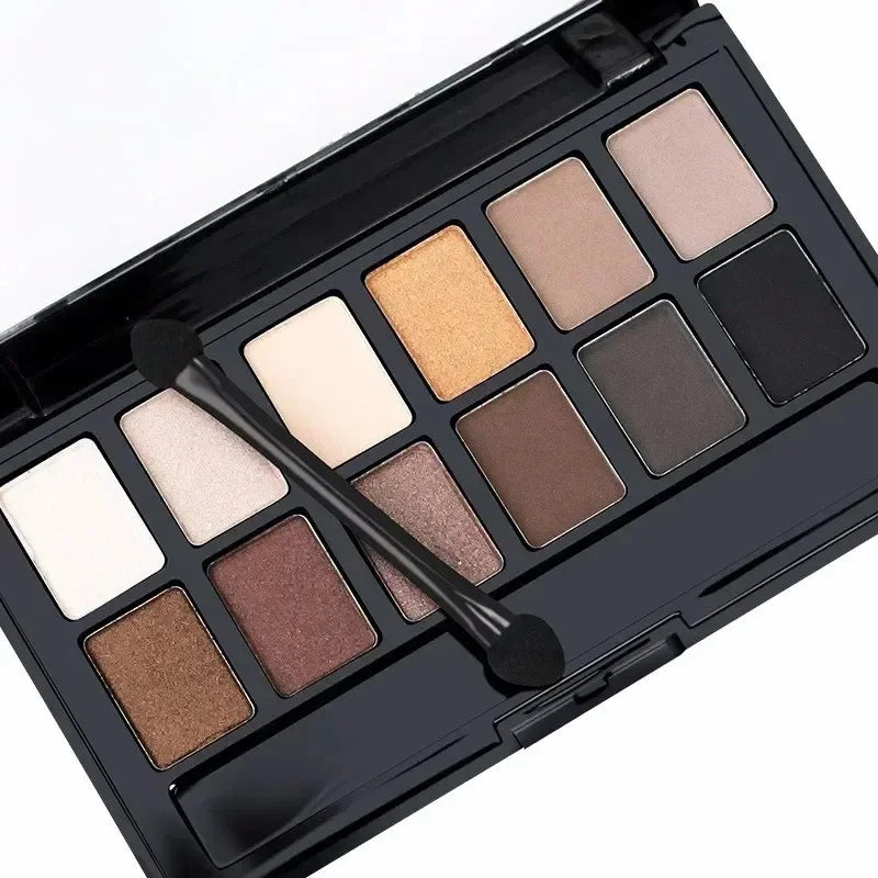 Professional 12-Color Eyeshadow Palette - Natural Shimmer & Matte Nudes for Makeup Artists