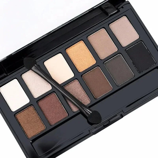 Professional 12-Color Eyeshadow Palette - Natural Shimmer & Matte Nudes for Makeup Artists