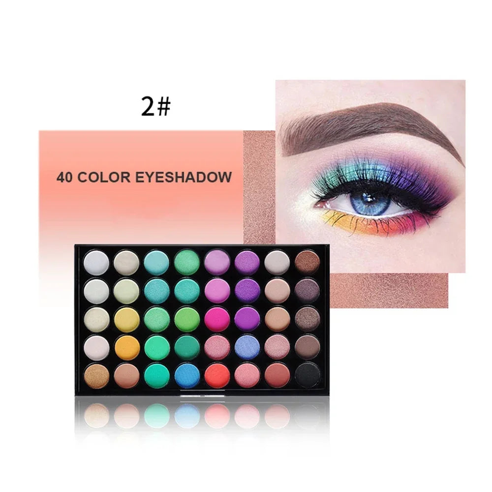 40-Color Eyeshadow Palette - Matte, Glitter, Pearlescent & Shimmer Nude to Bold