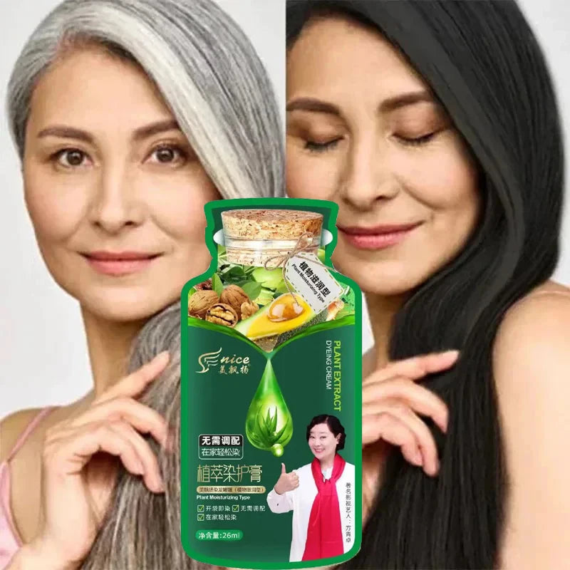 Natural Herbal Hair Dye Shampoo - 5-Minute Color Change, Covers Gray, Non-Irritating