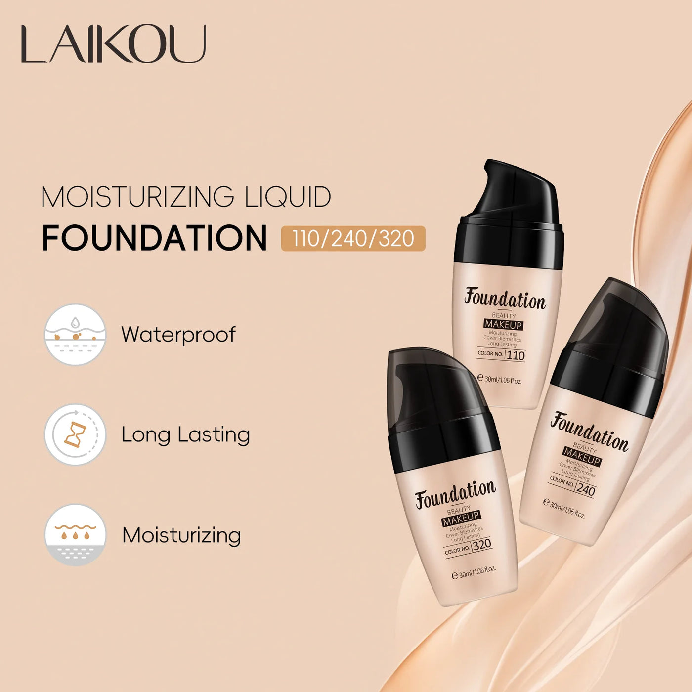 LAIKOU 30ml Hydrating Liquid Foundation - Full Coverage Creamy Natural Finish