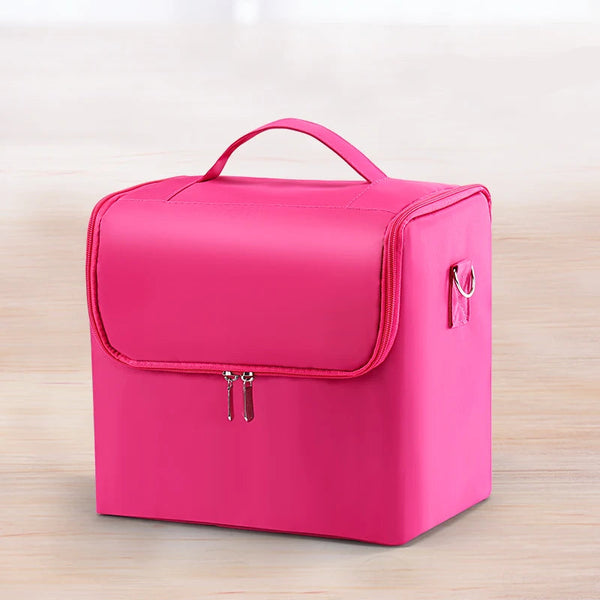 4-Tier Professional Makeup Train Case - Large Women's Travel Storage Box with Adjustable Nail Organizer