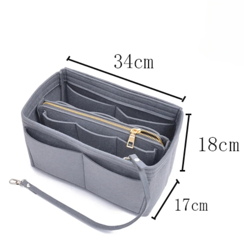 Dawndesslo Large Capacity Felt Liner Makeup Bag - Portable Bag-in-Bag Cosmetic Organizer