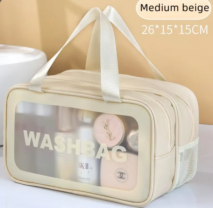 Dry-Wet Separation Double Transparent PU Makeup Bag - Portable Travel & Fitness Cosmetic Organiser