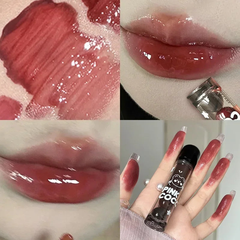 Mirror Glass Lip Tint - Punk Dark Red Juice Glaze, Water-Light Clear Liquid Liptint