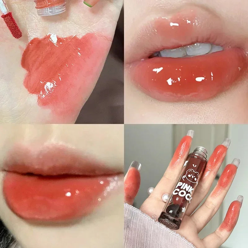 Mirror Glass Lip Tint - Punk Dark Red Juice Glaze, Water-Light Clear Liquid Liptint