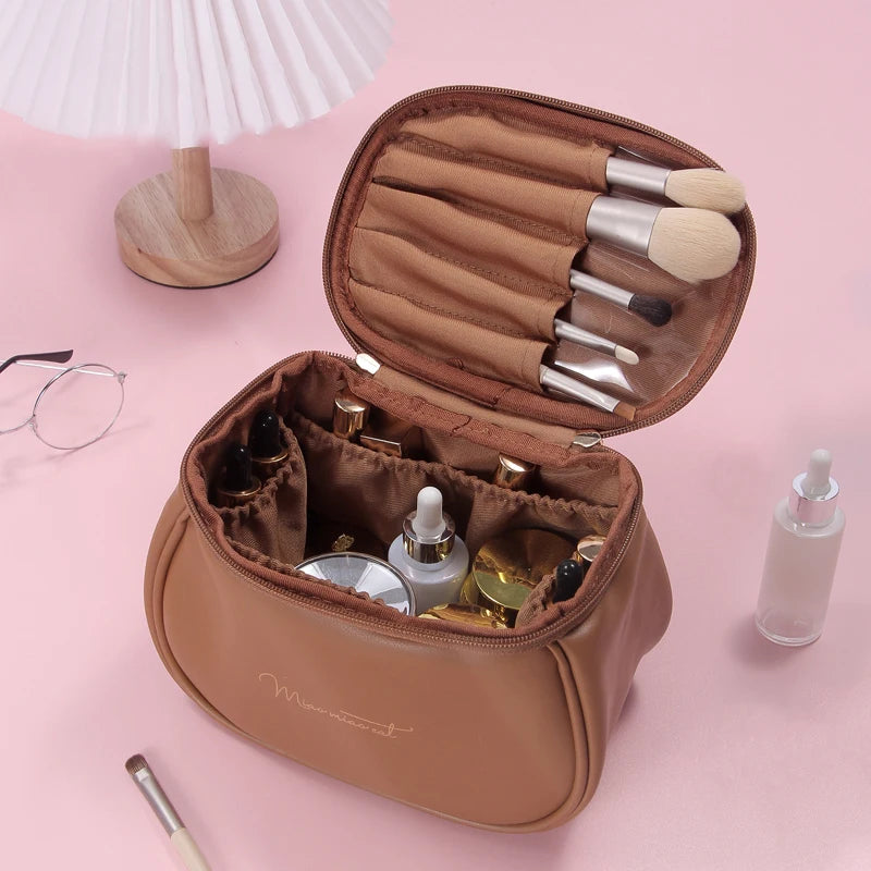 PU Leather Multi-Function Cosmetic Bag - Portable Travel Makeup Case & Toiletry Kit