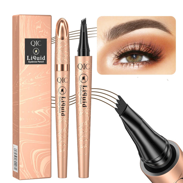 QIHENGYUE 4-Tip Microblade Liquid Eyebrow Pen - Smudge-Proof Waterproof Natural
