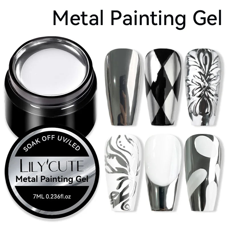 LILYCUTE 5ml Metallic Gold & Silver Mirror Liner Gel - Super Bright French Nail Art