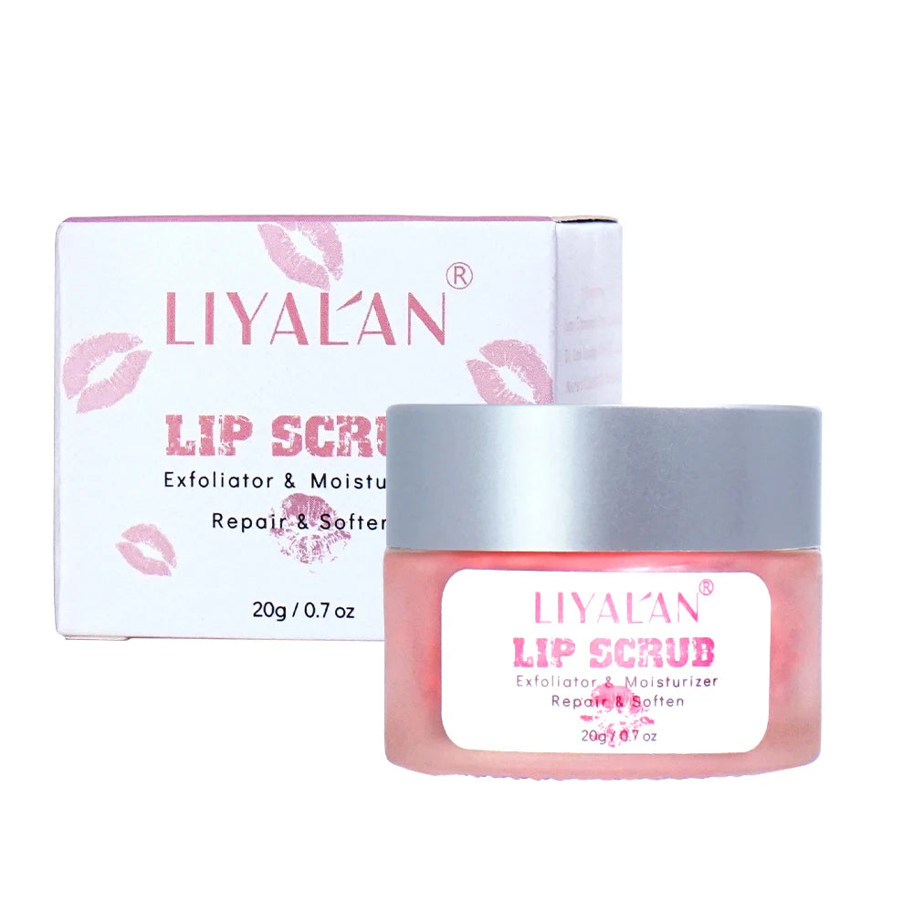 LIYALAN Pink Sugar Lip Scrub - Lightening Dark Lips, Exfoliating & Fine Line Repair