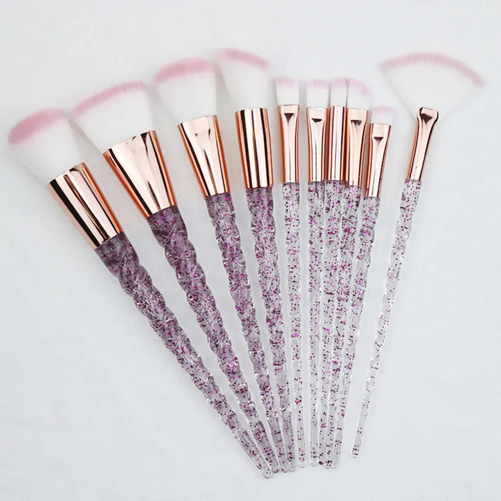 Unicorn Glitter Makeup Brush Set - Foundation, Powder, Blush & Eyeshadow Synthetic