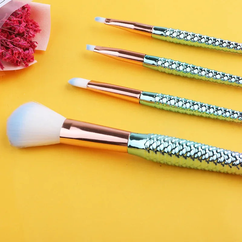 4-Piece Gradient Mermaid Makeup Brush Kit - Foundation, Eyebrow & Eyeliner Cosmetic Set
