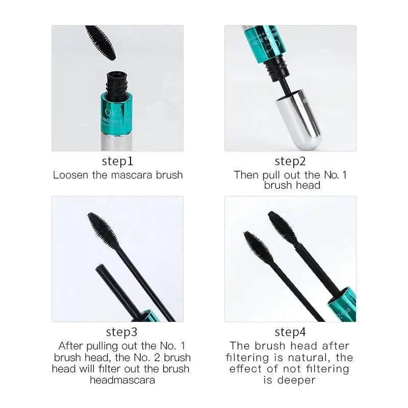 QIC 2-in-1 Double-Ended 4D Silk Fiber Mascara - Silver Tube Volumizing & Curling