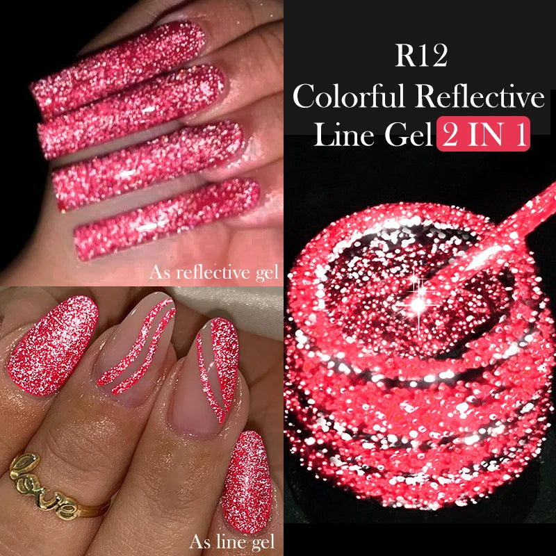 LILYCUTE 5ml Reflective Glitter Liner Gel - Champagne Sparkling Lines for French Nail Art