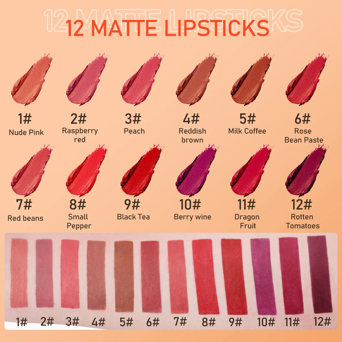 IMAGIC 12-Color Matte Velvet Lipstick Set - Waterproof Nude & Bold Shades