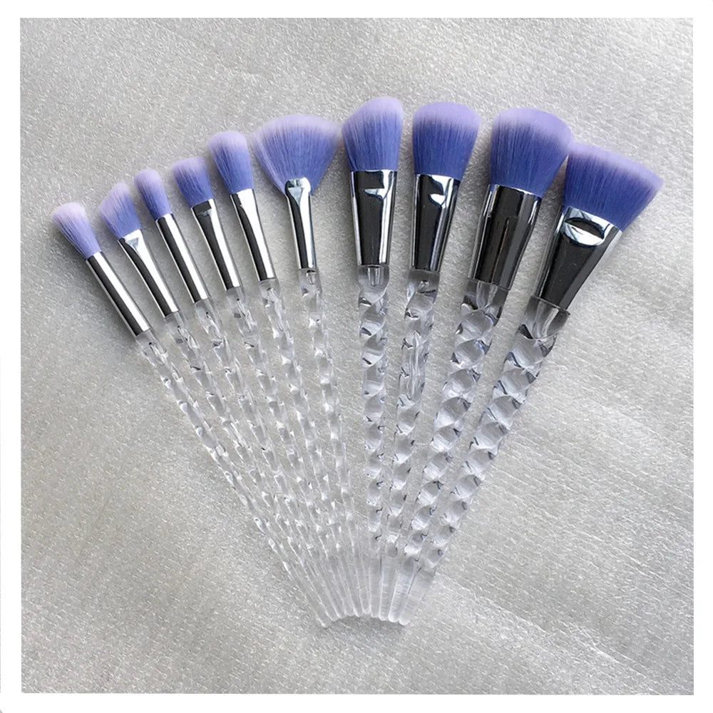 Unicorn Glitter Makeup Brush Set - Foundation, Powder, Blush & Eyeshadow Synthetic
