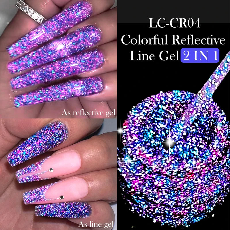 LILYCUTE 5ml Reflective Glitter Liner Gel - Champagne Sparkling Lines for French Nail Art