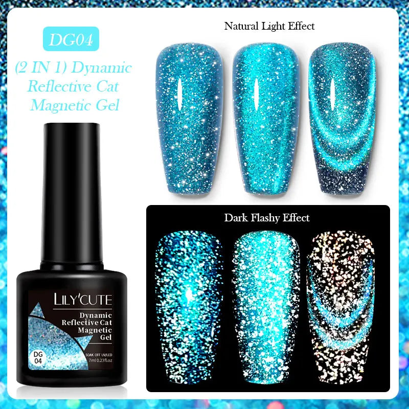 LILYCUTE 9D Cat Eye Magnetic Gel Polish 7ml - Iridescent UV/LED Soak-Off Nail Art