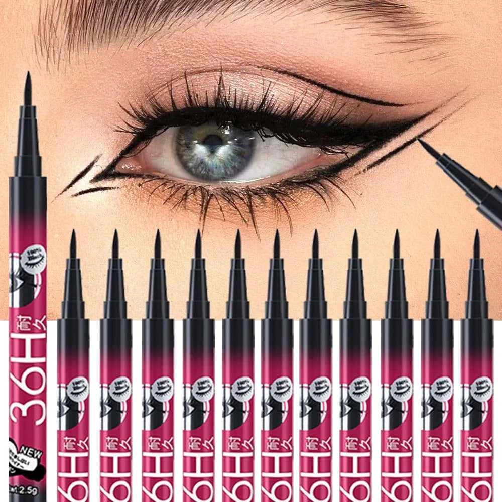 36H Black Liquid Eyeliner Pen - Waterproof, Quick-Dry, No-Bloom Long-Lasting