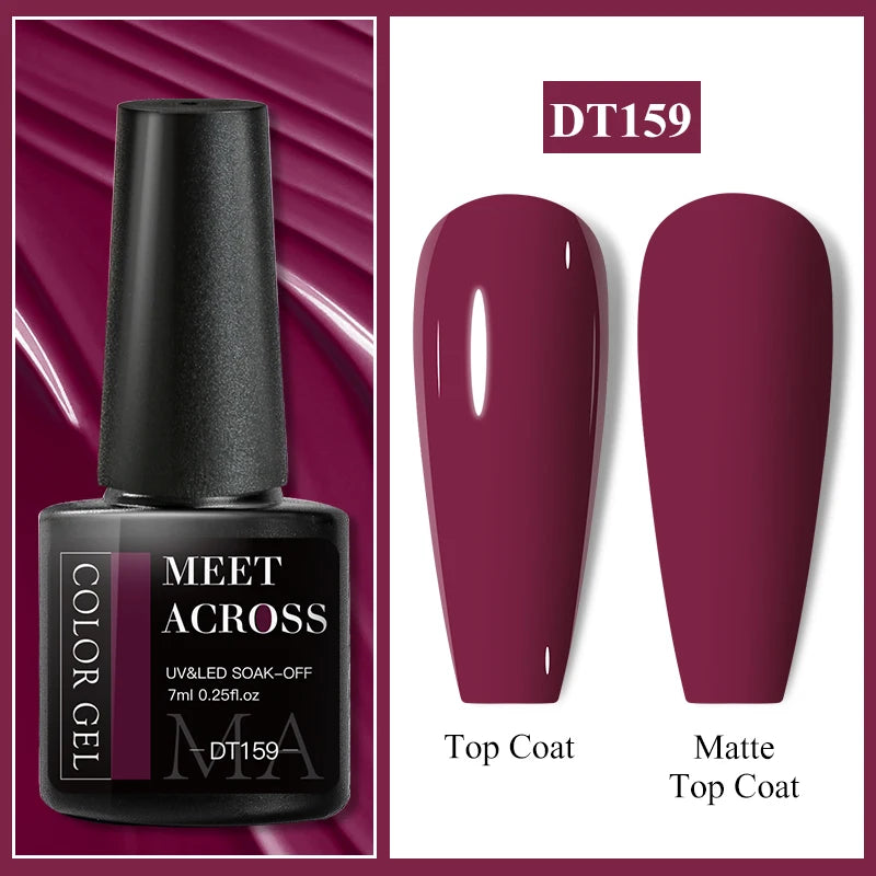 MEET ACROSS 7ml Wine Red Gel Polish - Long-Lasting French Style Nail Art Varnish