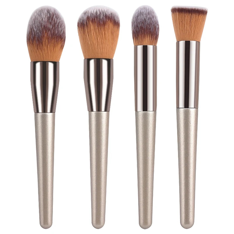 Champagne Makeup Brush Set - Foundation, Powder, Blush, Eyeshadow & Kabuki Blending