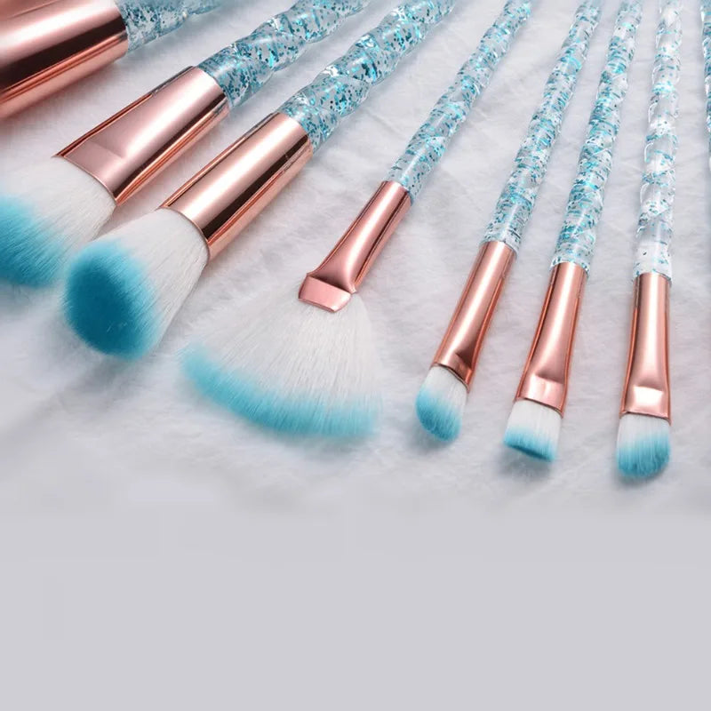Unicorn Glitter Makeup Brush Set - Foundation, Powder, Blush & Eyeshadow Synthetic