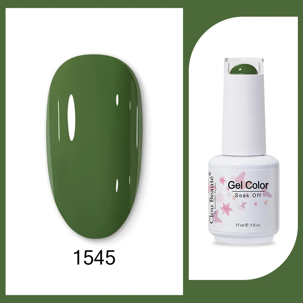 Clou Beaute 15ml HEMA & TPO Free Gel Polish - Army Green Organic Semi-Permanent Nail Art