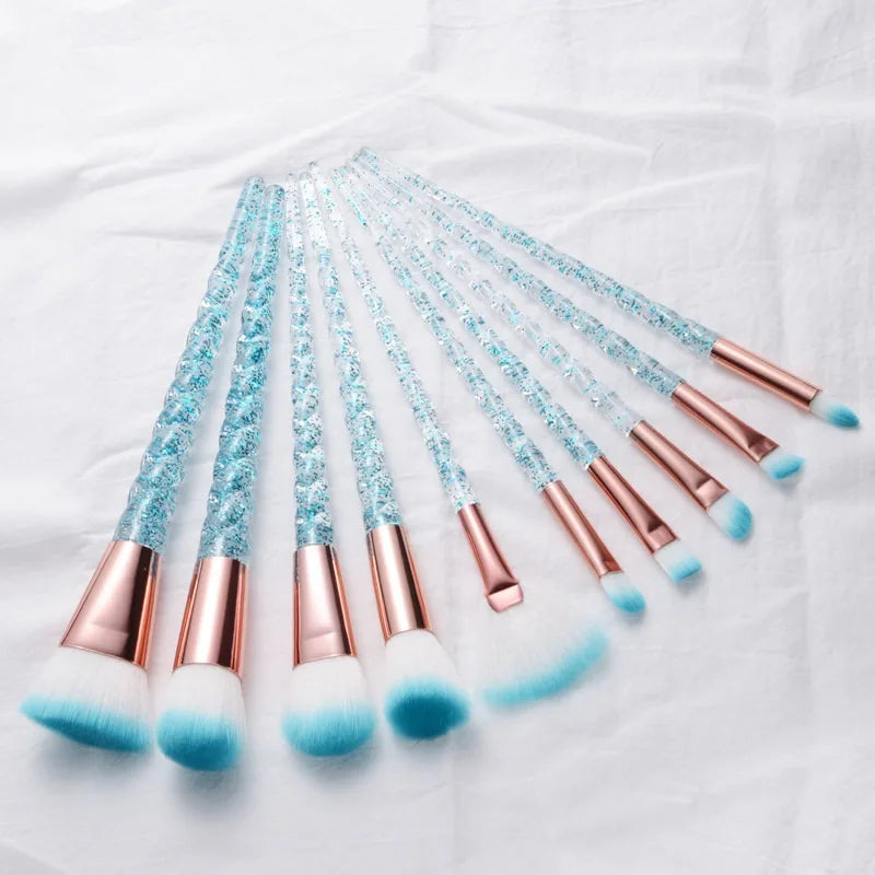 Unicorn Glitter Makeup Brush Set - Foundation, Powder, Blush & Eyeshadow Synthetic
