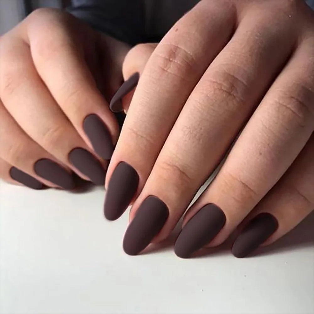 24-Piece Short Press-On Nails Set - Almond Ballet Tips in Matte Red, Nude & Brown