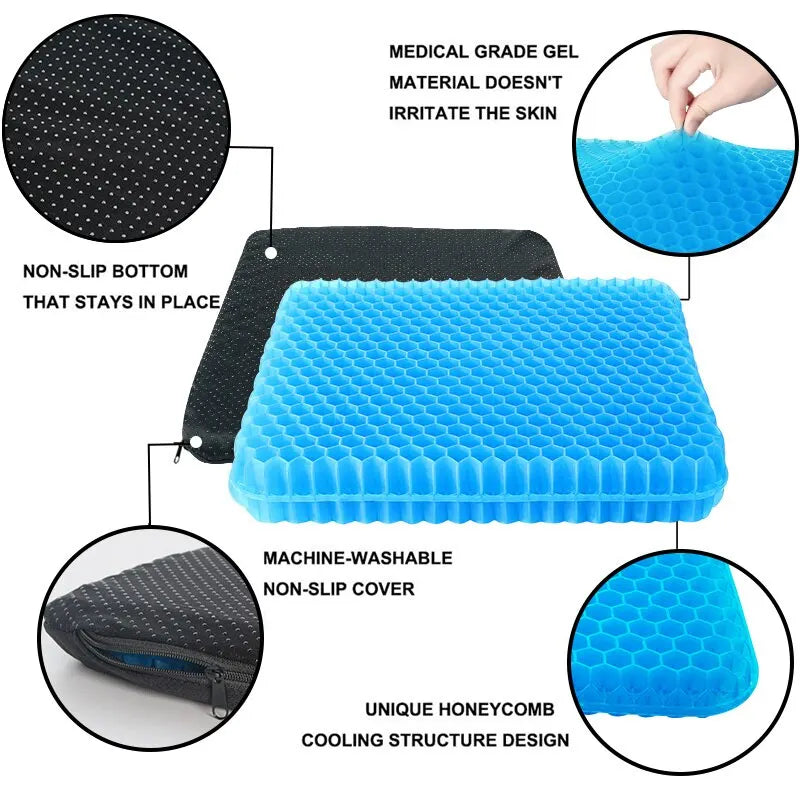 Honeycomb Gel Seat Cushion - Breathable Pressure Relief for Back, Tailbone & Office Use