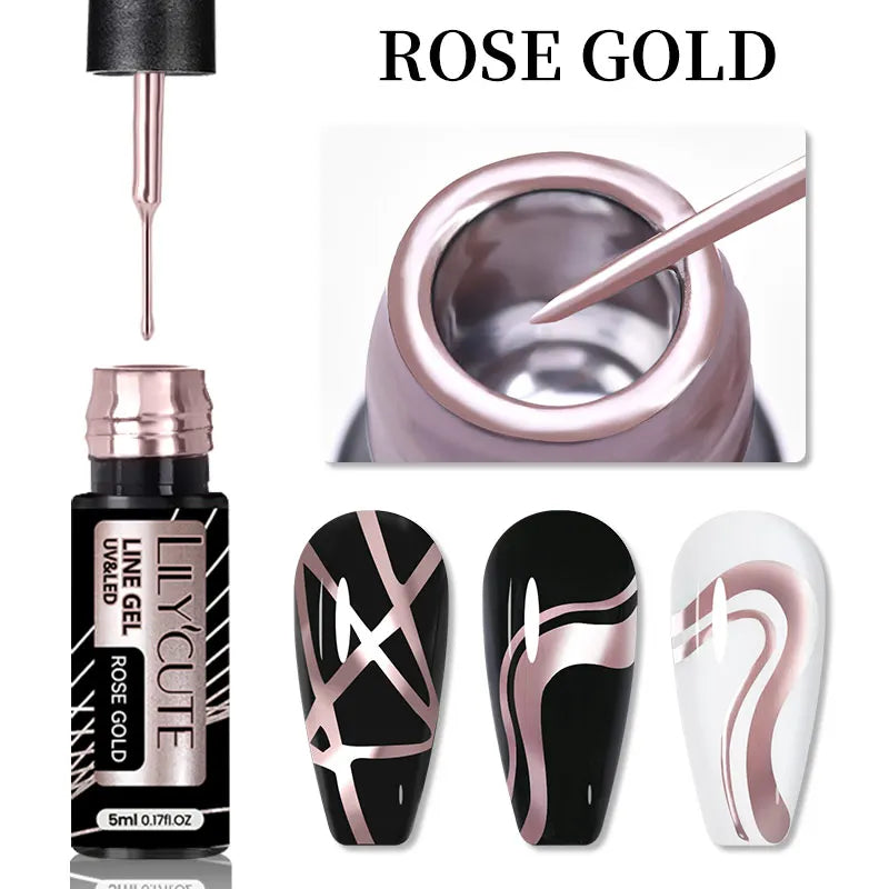 LILYCUTE 5ml Metallic Gold & Silver Mirror Liner Gel - Super Bright French Nail Art