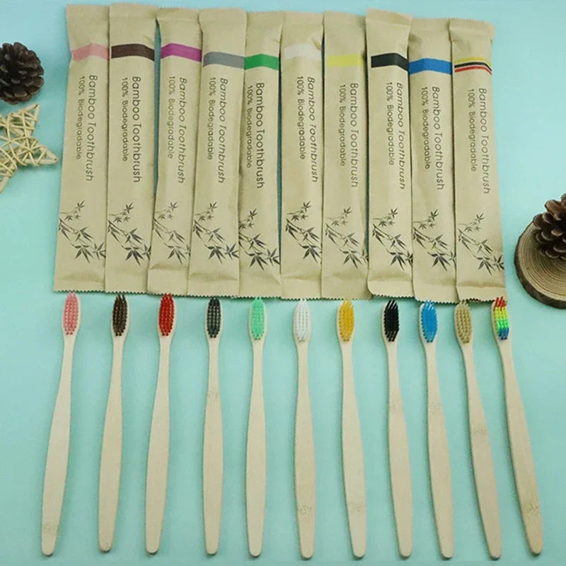 JIEFUXIN 10-Piece Colorful Bamboo Charcoal Toothbrush Set - Soft Bristle Teeth Whitening