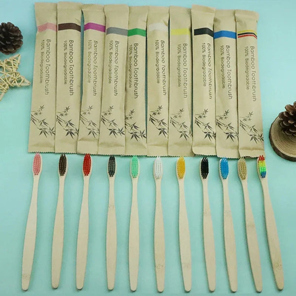 JIEFUXIN 10-Piece Colorful Bamboo Charcoal Toothbrush Set - Soft Bristle Teeth Whitening