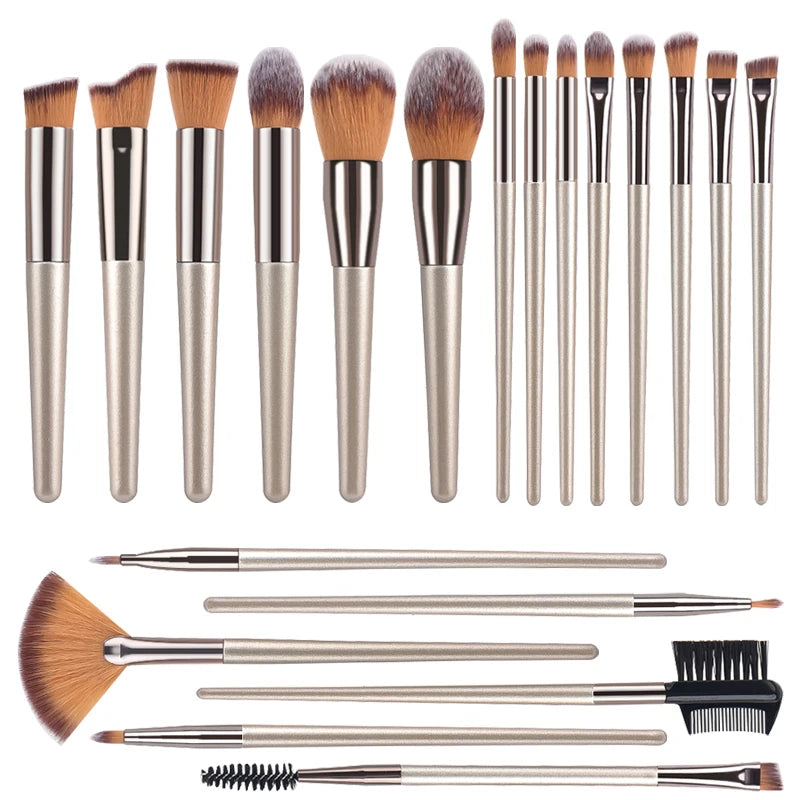 Champagne Makeup Brush Set - Foundation, Powder, Blush, Eyeshadow & Kabuki Blending