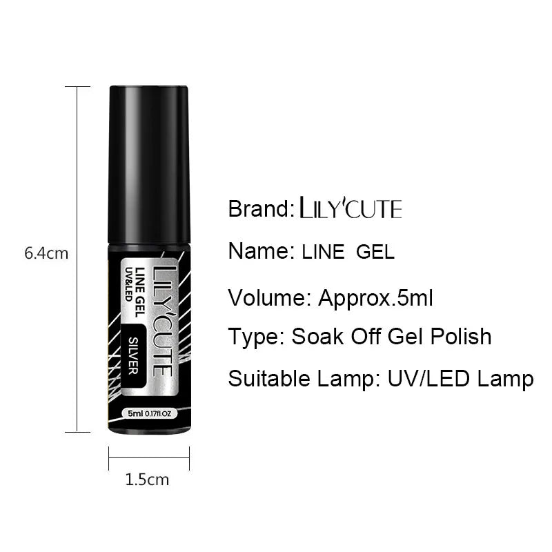 LILYCUTE 5ml Metallic Gold & Silver Mirror Liner Gel - Super Bright French Nail Art