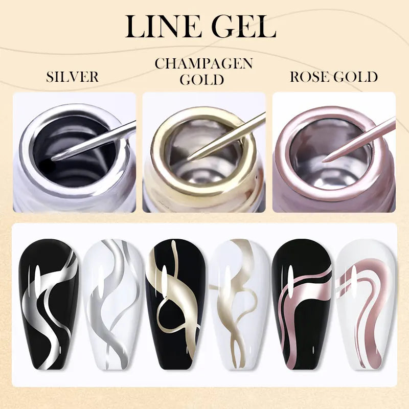 LILYCUTE 5ml Metallic Gold & Silver Mirror Liner Gel - Super Bright French Nail Art