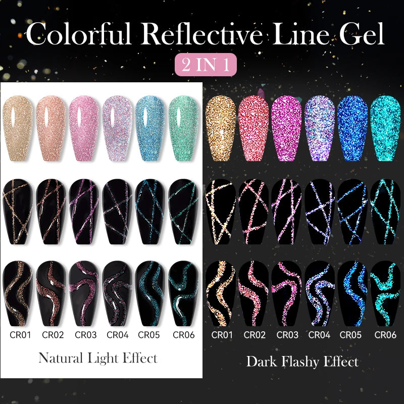 LILYCUTE 5ml Reflective Glitter Liner Gel - Champagne Sparkling Lines for French Nail Art