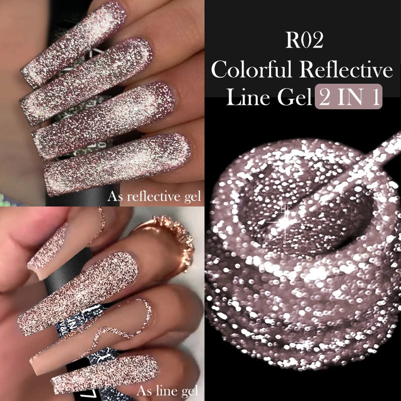 LILYCUTE 5ml Reflective Glitter Liner Gel - Champagne Sparkling Lines for French Nail Art