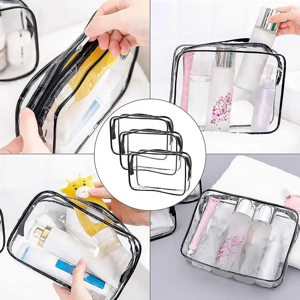 Waterproof Transparent Zipper Cosmetic Pouch - Women's Clear Toiletry Bag & Makeup Case
