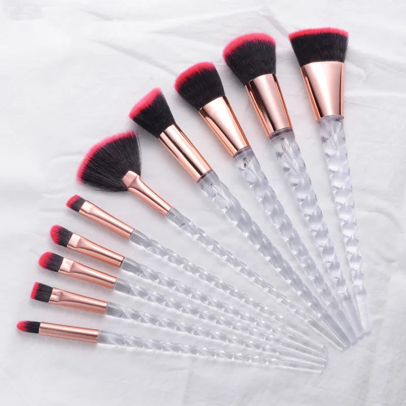 Unicorn Glitter Makeup Brush Set - Foundation, Powder, Blush & Eyeshadow Synthetic