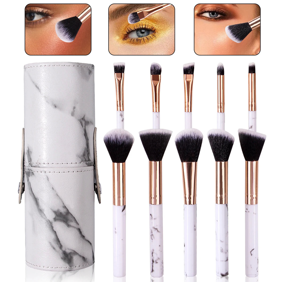 KOSSHOW 11-Piece Marble Makeup Brush Set - Soft Wool Fiber Brushes with Portable Bucket