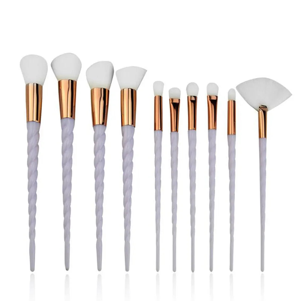 Unicorn Glitter Makeup Brush Set - Foundation, Powder, Blush & Eyeshadow Synthetic