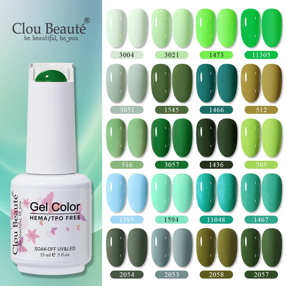 Clou Beaute 15ml HEMA & TPO Free Gel Polish - Army Green Organic Semi-Permanent Nail Art