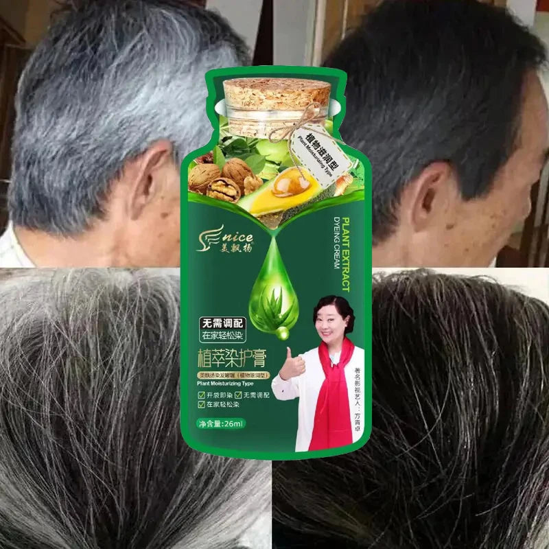Natural Herbal Hair Dye Shampoo - 5-Minute Color Change, Covers Gray, Non-Irritating