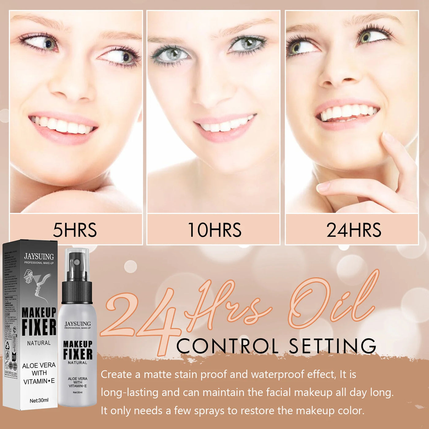 Jaysuing Sweat-Proof Matte Setting Spray - Oil Control, Long-Lasting Quick Fixer