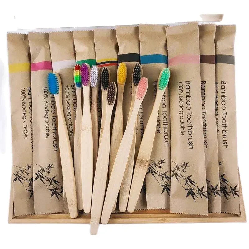JIEFUXIN 10-Piece Colorful Bamboo Charcoal Toothbrush Set - Soft Bristle Teeth Whitening