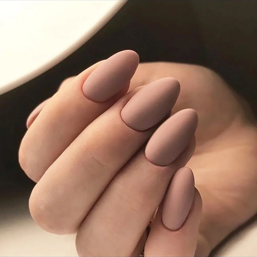 24-Piece Short Press-On Nails Set - Almond Ballet Tips in Matte Red, Nude & Brown
