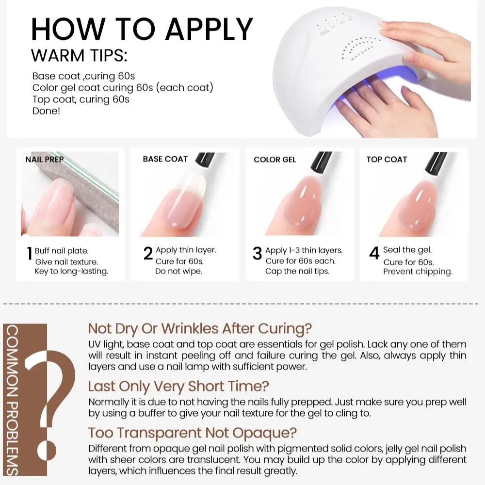 MAYCHAO 7.3ml Transparent Jelly Nude Gel Nail Polish - CPNP Certified UV/LED Soak-Off