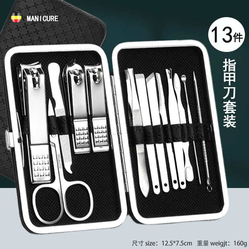 19-Piece Professional Nail Clipper Set - Dead Skin Pliers, Diagonal & Eyebrow Clipper with Leather Case